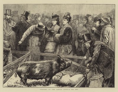 Visitantes en la exposición de ganado, un corral de cerdos de Edward Frederick Brewtnall